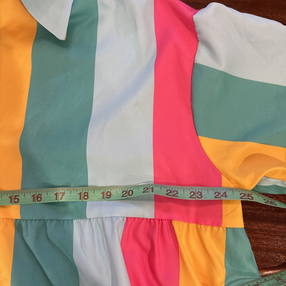 Fantastic Fawn Rainbow Sherbet Stripe Baby Doll Dress Medium Boutique Shirtdress - Picture 9 of 10